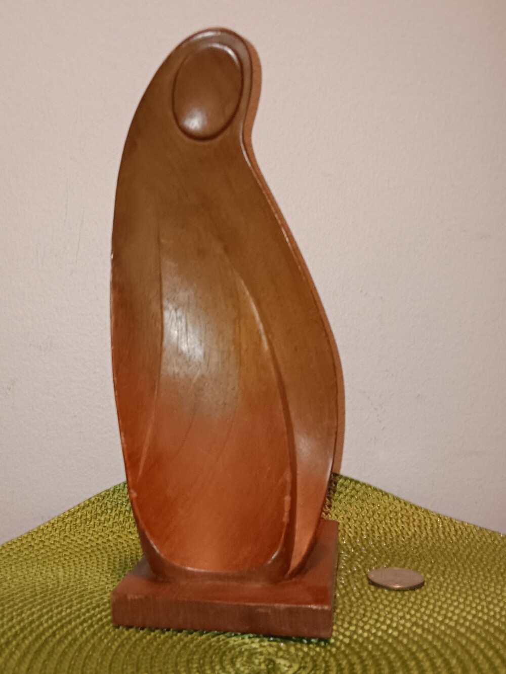 MCM Minimalist Abstract Wood Madonna Sculpture - Kneeling Virgin Mary, 9 in.